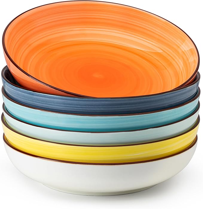 Sweese 6-Pack Ceramic Pasta Bowls, Multicolor Extra Large 30.0 Fl Oz, High-Grade Durable Professional Quality
