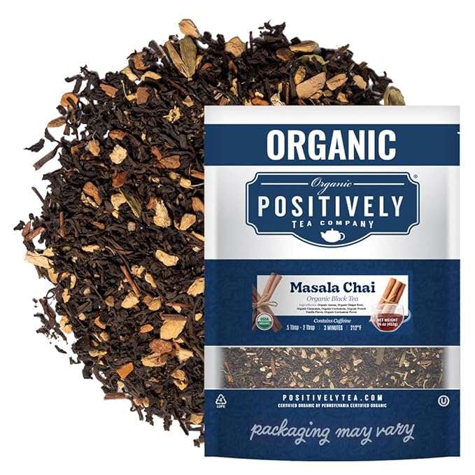 Organic Positively Tea Company, Masala Chai Black Tea, Loose Leaf, 16 Ounce