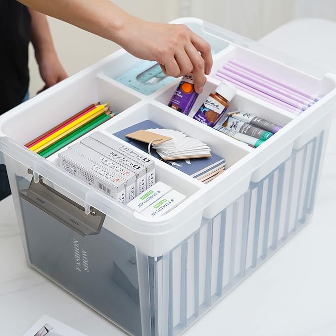 ITYLIFE CITYLIFE Citylife 32 QT Plastic Storage Box with Removable Tray Craft Organizers and Storage Clear Storage Container for Organizing Lego, Bead, Tool, Sewing, Playdoh