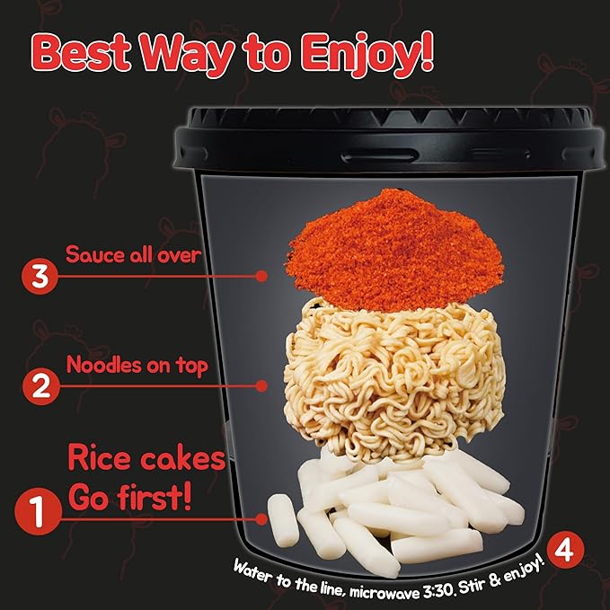KINIKORA Premium Instant Rabokki Cup - Swicy Flavor, 15-Pack Box – Korean Ramen & Rice Cake (Tteokbokki), Quick & Easy Street Food, Ready in Minutes