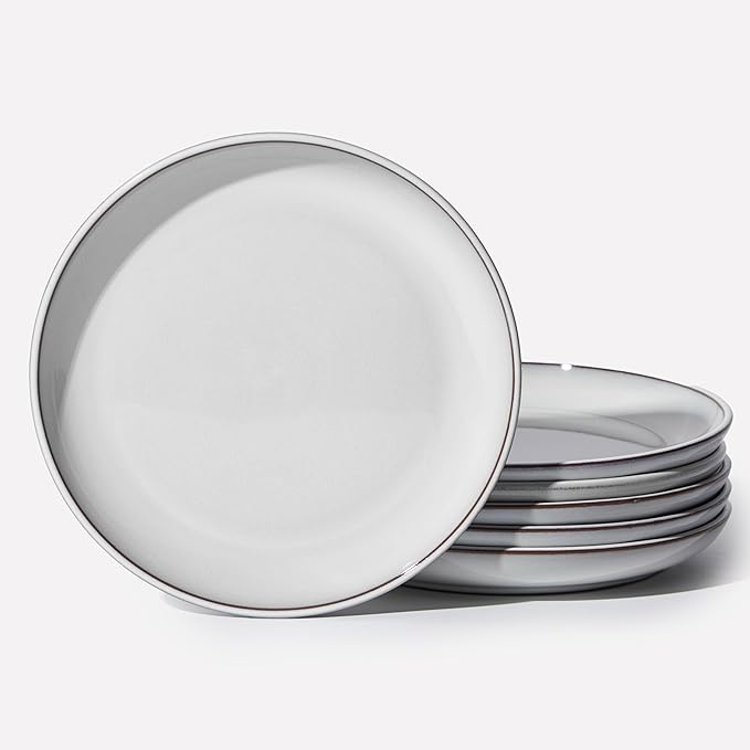 Pokini Salad Plates Set of 6, Microwave Safe Plates for Dessert, Appetizer, Scratch Resistant and Dishwasher Safe, Moonstone White