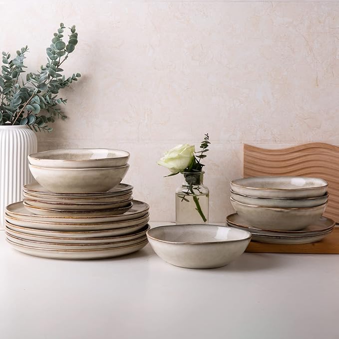 AmorArc Ceramic Plates Set of 6, 8.5 Inch Handmade Reactive Glaze Stoneware Plates set for Dessert, Salad, Appetizer, Dinner, Microwave & Dishwasher Safe, Scratch Resistant-Cappuccino