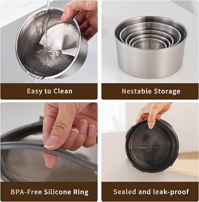316L Stainless Steel Food Storage Containers with Lids, 20oz 34oz 71oz Airtight Metal Meal Prep Containers,Bento Lunch Box for Kitchen, Picnic & Camping（600 ml / 1000 ml / 2100 ml）