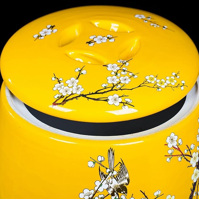 Large Ceramic Jar For Rice Ceramic Rice Bucket Ceramic Rice And Grain Storage Container With Lid Rice Containe Rice Storage Bins Rice Storage Box for Flour/Coffee/Nuts/Tea Moisture-Proof(Yellow,Capaci