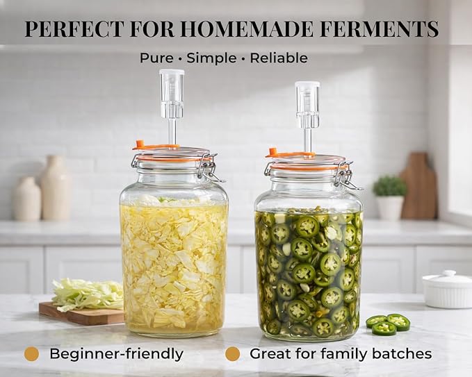 1 Gallon Fermentation Jars, 2 Pack Glass Fermentation Kit with Airlocks & Weights, Wide Mouth Fermenting Jars for Sauerkraut, Kimchi, Pickles, Mead & More