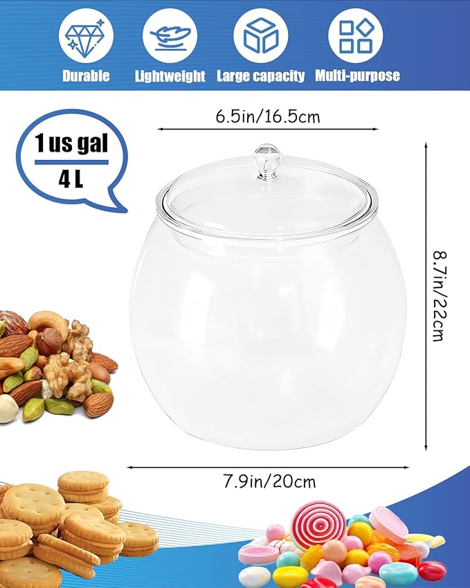 Rocutus Candy & Cookie Jar with Airtight Lid, Plastic Candy Jar Cookie Jar Jar for Pantry Organization, Sugar, Flour, Pasta, Dog Treats, Clear Food Storage Canister & Home Decoration (1 Gallon)