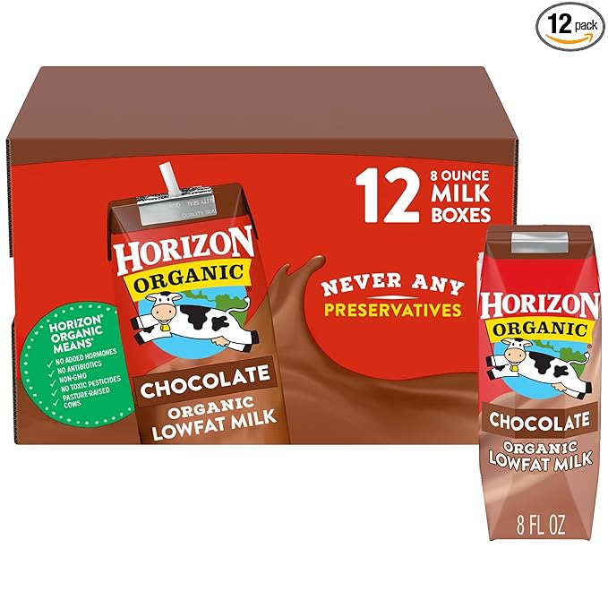 Horizon Organic Shelf Stable 1% Lowfat Chocolate Milk Boxes, Pack of 12 - 8g Protein per Serving
