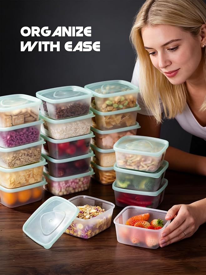 LivLab Mker 30 PCS Food Storage Containers with Lids - Reusable Meal Prep Containers Bpa-Free Freezer Lunch Boxes for Leftovers, Snack, Fruits, Salad - 15 Sets | 20 fl oz | 2.5 Cups