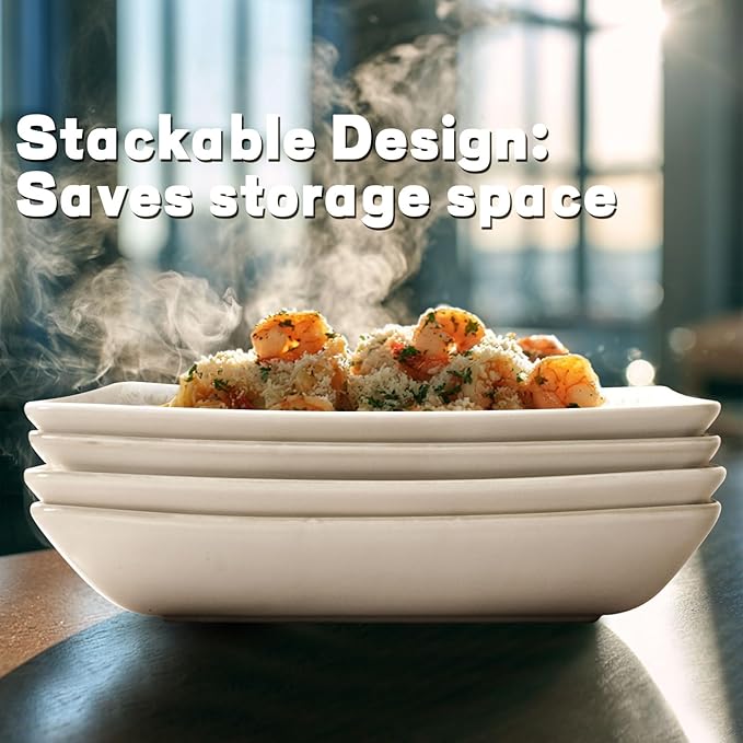 Artena 8.25" Ceramic Rectangle Plates Set of 4 - Deep Lipped Edges, Appetizer Salad Sushi Pasta Dessert Plates, Microwave/Oven Safe, Cute Kitchen Dinner Restaurant Serving Dishes (Multiple Patterns)