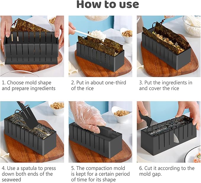 HI NINGER Sushi Making Kit Deluxe Edition Complete Sushi Maker Kit 17PCS Home Sushi Mold Press with Sushi Rice Roll Mold Shapes,Fork,Spatula, Sushi Knife, Sushi Rolling Mat, Chopsticks