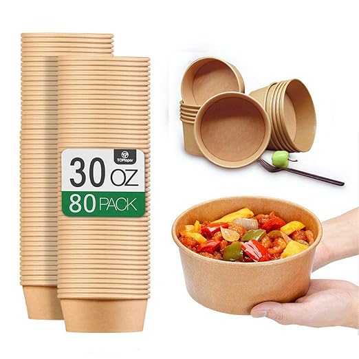TOPtoper 80 Pcs 30 Oz【WITHOUT LIDS】 Large Paper Bowls Disposable Soup Bowls Bulk Plastic Free Party Supplies for Hot/Cold Food, Soup (30 OZ)
