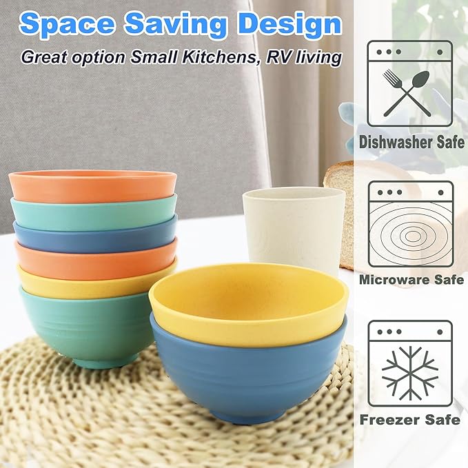 PYRMONT Wheat Straw Bowls Set of 8 Unbreakable Small Bowls 10 Oz Alternative Plastic Bowls Stackable Snack Bowls for Kitchen Dishwasher & Microwave Safe Cute Bowls for Candy,Smoothie-Multi