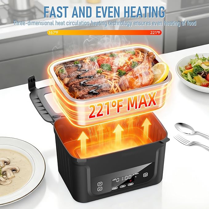 2026 Upgraded Cordless Electric Lunch Box for Adults, 20,800mAh Rechargeable Heated Lunch Box with Even Heating, XL 6.3 Cup Self-Heating Lunch Box for Construction, Office & Travel