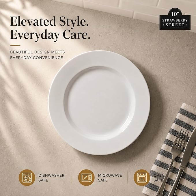 10 Strawberry Street Simply White 10.5" Round Dinner Plate, Set of 6