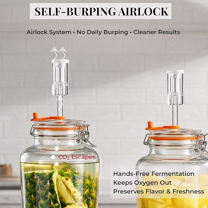 1 Gallon Fermentation Jars, 2 Pack Glass Fermentation Kit with Airlocks & Weights, Wide Mouth Fermenting Jars for Sauerkraut, Kimchi, Pickles, Mead & More