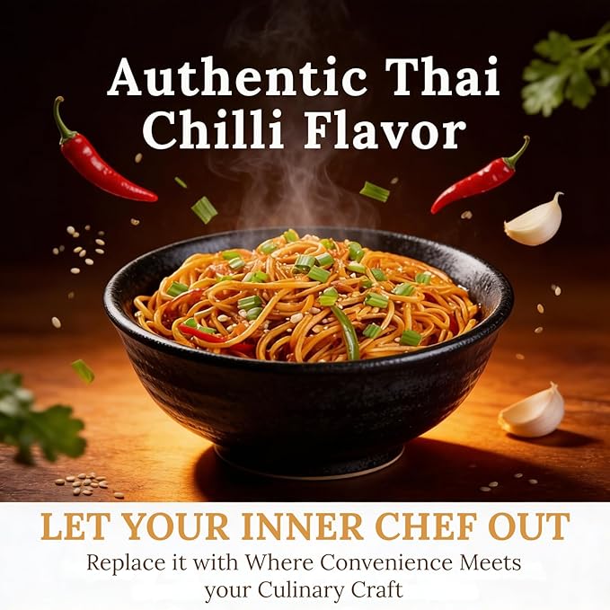 Food Earth Thai Chilli Noodles 250g | Spicy Thai Style Stir Fry Noodles | Quick Cook Non-Sticky Noodles for Wok, Chow Mein & Lo Mein | Easy Meal Kit | Medium Spice – 250g Pack