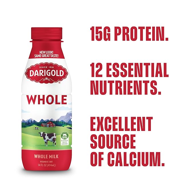 Darigold Shelf Stable Whole Milk Bottle with 12 Essential Nutrients, 15g Protein, rsBT Free - 14oz, 12 Pack (Whole)