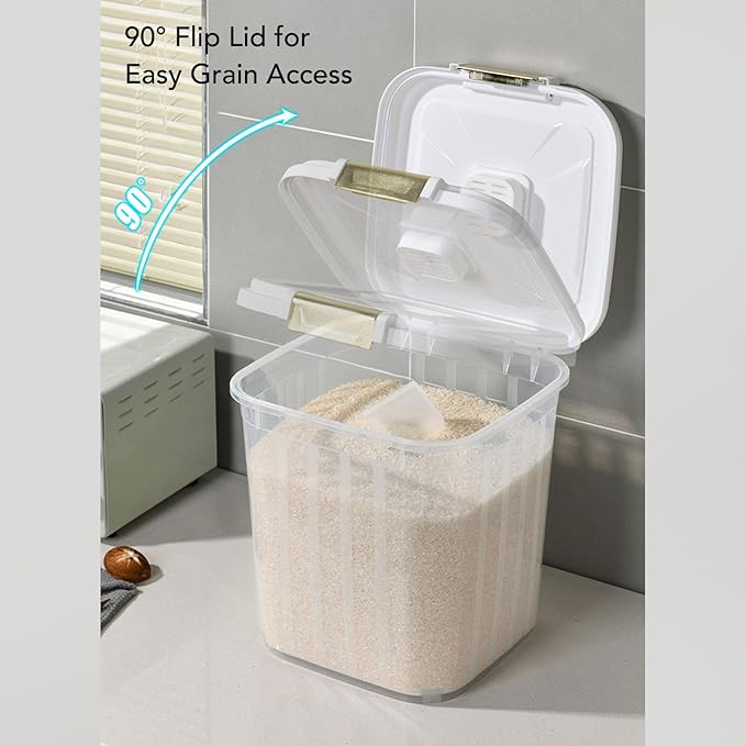 Yosoo 5KG Rice Storage Container, Sealed Bin with Lid, Pet Food Flour Grain, White, 2 counts, PP Material, for Kitchen, Pantry Organization (01)