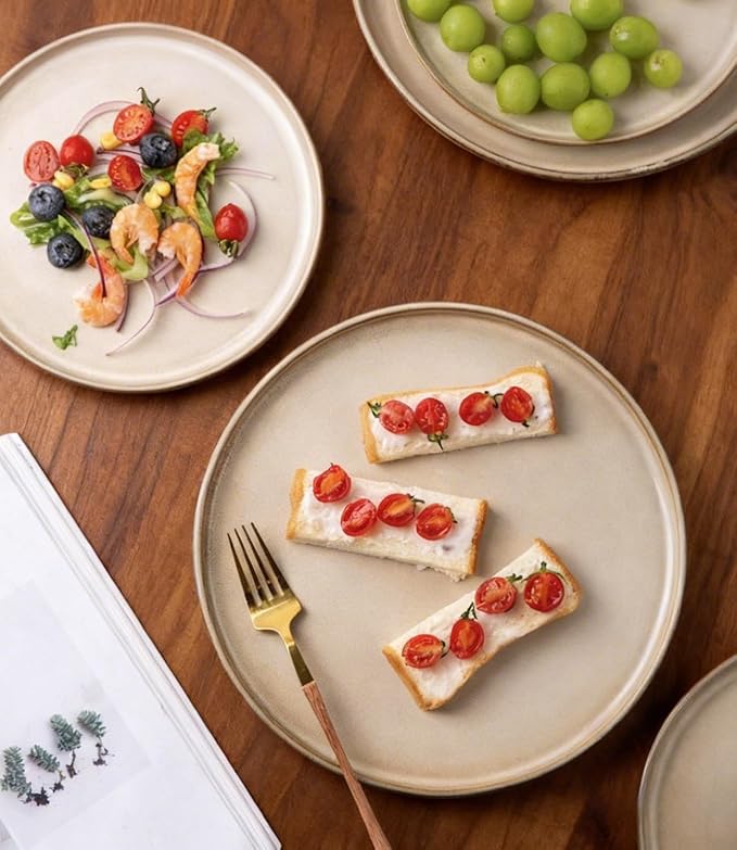 AmorArc Ceramic Plates Set of 6, 8.5 Inch Reactive Glaze Stoneware Plates set, Dessert, Salad, Appetizer, Small Dinner, Microwave, Dishwasher Safe, Scratch Resistant Dishes Set for Kitchen