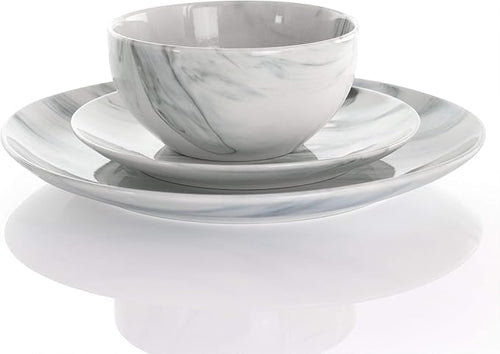 Elama Fine Marble 16 Piece Stoneware Dinnerware Set in Black and White
