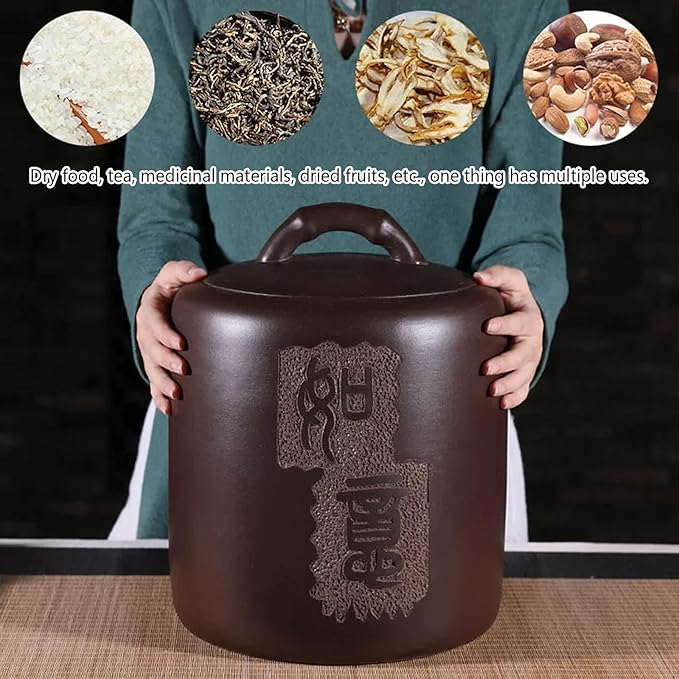 Ceramic Rice Storage Jar, Rice Storage Containe, Large Capacity Food Storage Jar, Grain & Rice Dispenser, Home Grain Storage Ceramic Container, Suitable for Flour, Sugar, Cereal, Coffee, Rice.