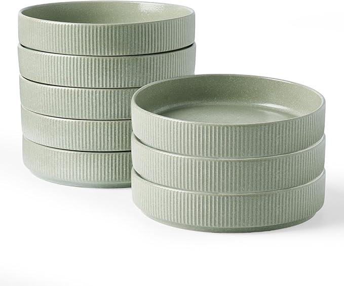 famiware Star 7.5" Pasta Bowls Set, Salad Bowl Set of 8, Double Reactive Glaze, Stackable, Ideal for Your Friend for Housewarming, Festivals, Light Green