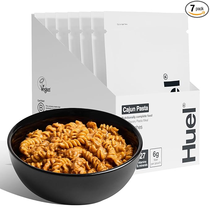 Huel Hot and Savory Meal Packs | Cajun Pasta | Up to 25g Protein Plant Based Instant Meal | 27 Vitamins and Minerals | 100% Nutritionally Complete | 7 Pack
