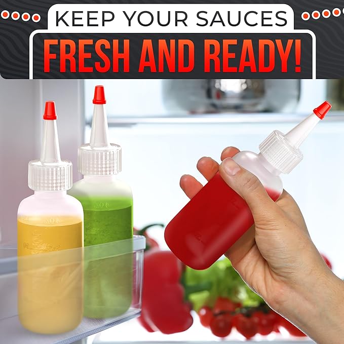 6-Pack Squeeze Bottles for Liquids 4 oz with Scale – No-Mess Dispensing | Clear Condiment Bottle Set for Sauces, Oil, Dressing, Syrup, Ketchup, Mustard & Cookie Decorating – Refillable Squirt Bottles