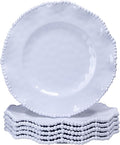 White Beaded Melamine 11 Inch Dinner Plates,Set of 6, Elegant Scalloped Pearl Serving Dishes plate, Unbreakable Dinnerware Dessert/Salad Plates, Dishwasher safe