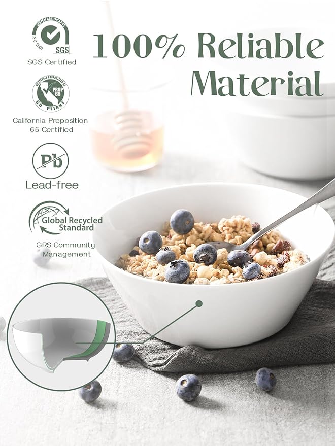 DOWAN 32 OZ Large Soup Bowls Set of 4 - White Ceramic Bowls for Kitchen, Deep Bowls for Cereal, Salad, Pasta, Fruits, Ramen, Dishwasher & Microwave Safe