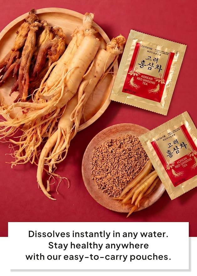 Korean Food TETHYS Premium Korean Red Ginseng Tea - 300g (10.58 oz) 9-Step Steamed & Dried Panax Ginseng, Instant Granules, Caffeine-Free Wellness Tea
