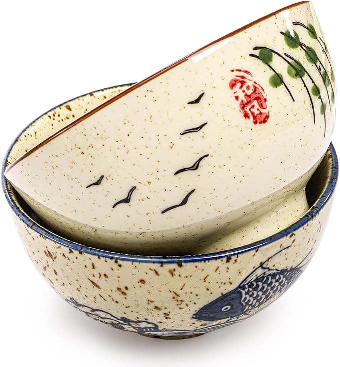 6 Pack Retro Ceramic Bowls, 4.5 Inch Japanese Rice Bowl, 10 Oz Small Soup Serving Set Hand-painted Cereal Holder for Salad, Dessert, Ice Cream, Noodles, Dishwasher Microwave Safe