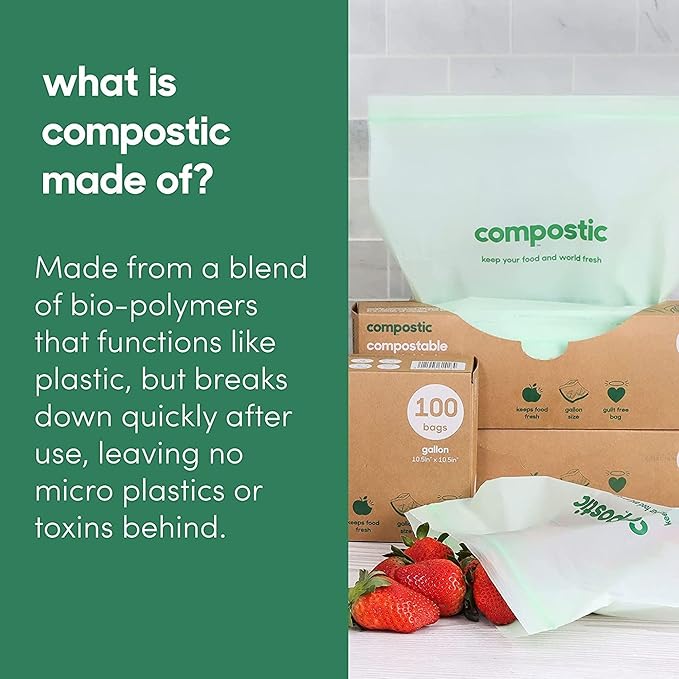 Compostic Compostable Snack Bags, Snack Size (180 + 20 Count) Bulk Pack — Resealable Zip-Seal, Plant-Based, Home Compostable, Freezer Safe, BPA-Free, Non-Toxic, GMO-Free Food Storage Bags