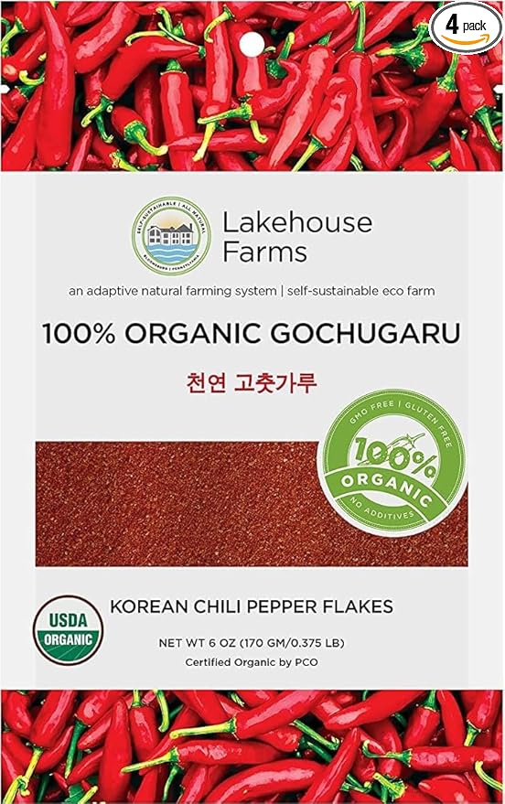 Lakehouse Farms 100% Organic Korean Chili Pepper Flakes/Powder (Gochugaru) - The Only U.S. Grown Organic Certified Korean Pepper Flakes (6 Ounce - Fine)