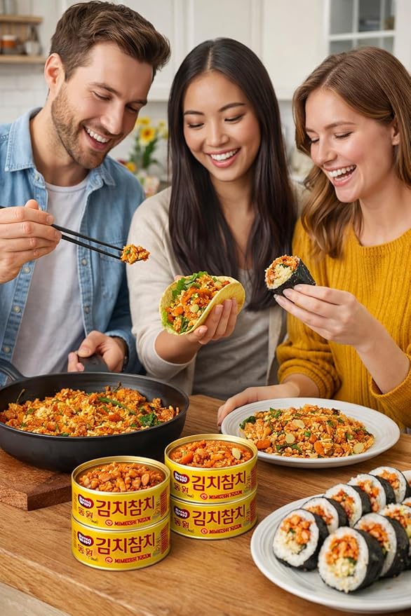 Dongwon Kimchi Tuna, Korean Style Canned Tuna with Kimchi Flavor, Ready-to-Eat, Perfect for Rice, Fried Rice & Quick Meals, 90g (3.17oz), Pack of 4