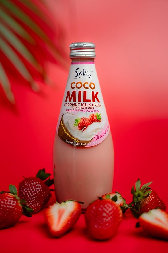 Savia - Coconut Milk Drink, Quality Coconut-Based Beverage, Made with Real Coconut Pulp & Natural, Delicious & Refreshing, Vegetarian, Gluten-Free(9.8oz, 12-Pack) (Strawberry)