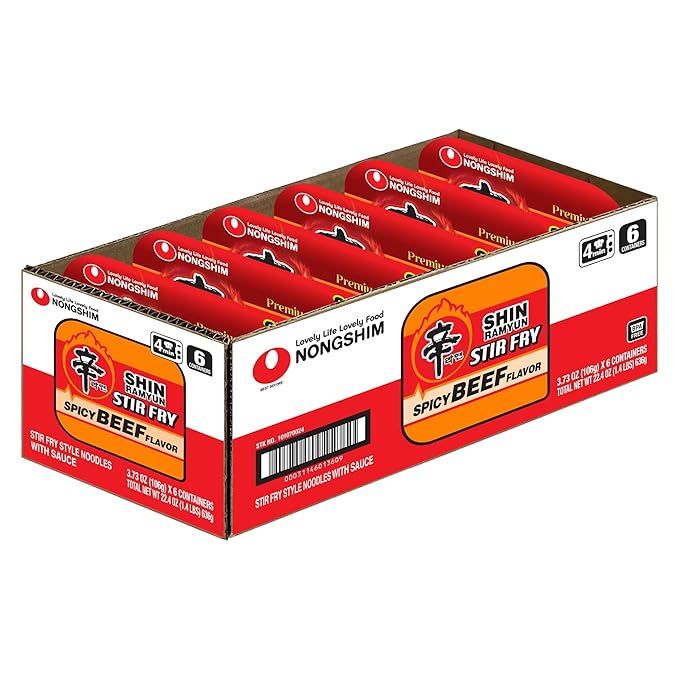 Nongshim Ramen Noodles, Gourmet Instant Ramen Bowl, Premium Microwavable Noodle, Stir-Fry Square, 3.73 Ounce (Pack of 6)