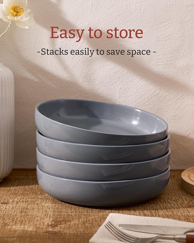 famiware Milkyway 33 oz Bowl Set, Pasta Bowls Set of 8, Salad Bowls Perfect for Your Friend for Housewarming, Thanksgiving, Christmas, Dark Gray