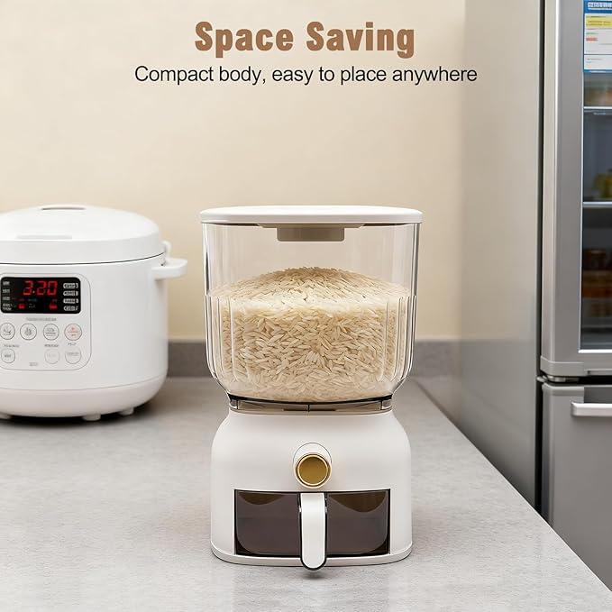 13.23 lbs Rice Dispenser - Large Sealed Grain Storage Container with Food Dispenser and Cup, for Rice Beans Grains Cereal and Dry Food Storage Kitchen Organizer