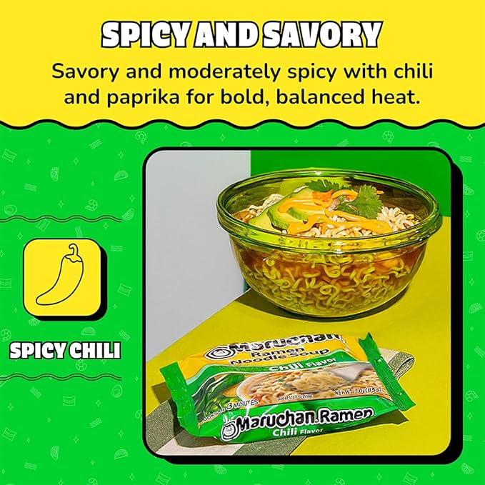 Maruchan Ramen Noodle Soup, Chili Flavor – Japanese-Style Instant Noodles, Quick & Easy Meal for Kids, Students & Busy Families – 3 Oz. (24 Pack)