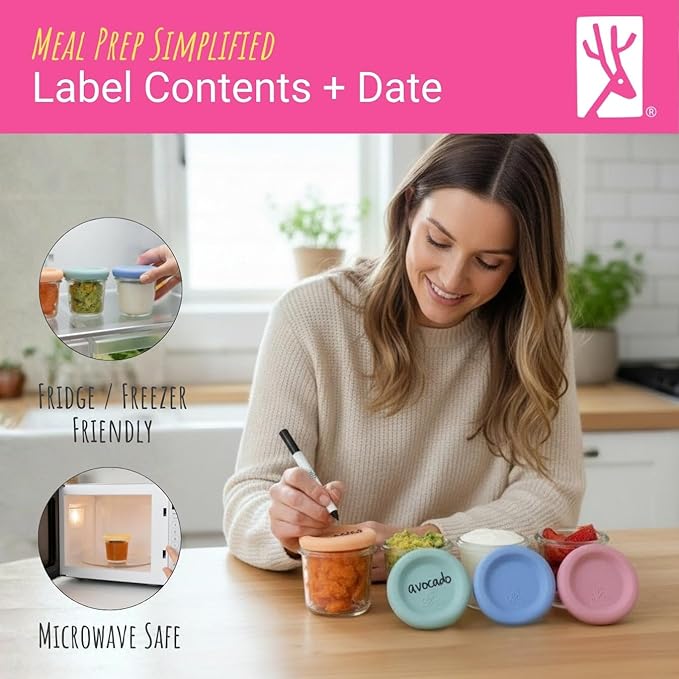 Elk and Friends 4oz Borosilicate Glass Baby Food Storage Jars with Silicone Lid | Strong Glass | Set of 12 | Microwave, Oven & Dishwasher Safe | Infant and Babies