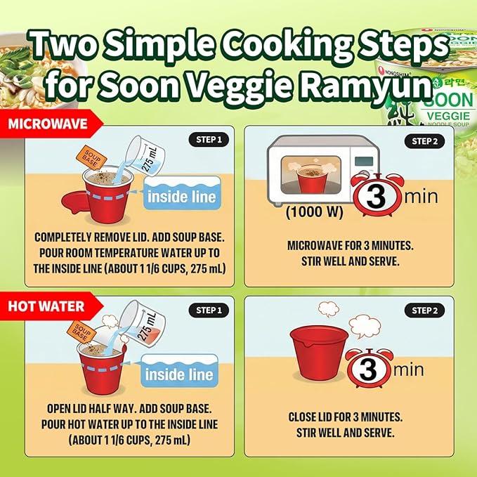 Nongshim Soon Cup Noodle Soup, Veggie, 2.6 Ounce (Pack of 6)