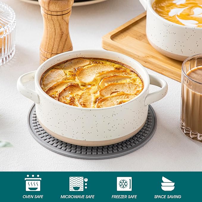 vancasso Sabine French Onion Soup Bowls with Handles, 30 Oz Large Soup Bowls for Cereal, Pasta,Stew, Oven Safe Soup Sowls, Soup Crocks Set of 4, Cream Beige