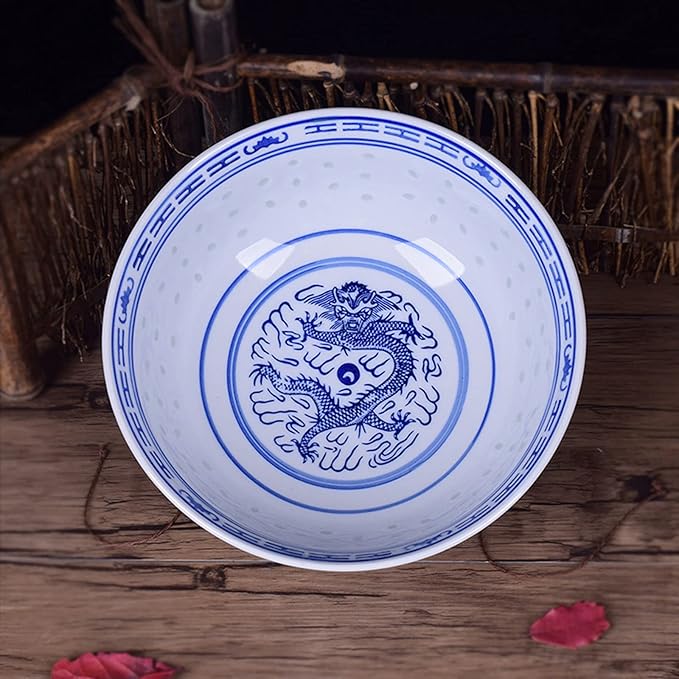 Ceramic Ramen Noodle Bowls, Blue and White Porcelain Chinese Retro Dessert, Soup, Cereal, Rice, Udon, Asian Noodles Bowl,8in,2PCS