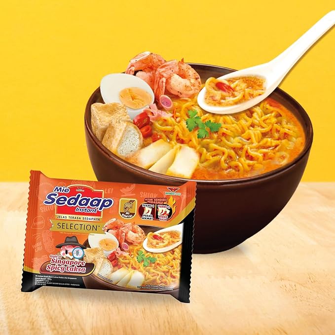 Singaporean Spicy Laksa Noodles (Pack of 5) — Creamy Coconut & Spicy Chili Instant Noodles — Mi Sedaap Halal Certified