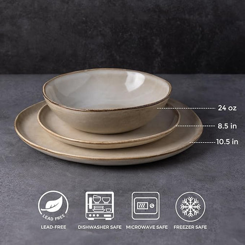 AmorArc Ceramic Dinnerware Sets,Handmade Reactive Glaze Stoneware Plates and Bowls Sets,Highly Scratch Resistant | Dishwasher & Microwave Safe Dishes Set,Service for 4 (12pc)