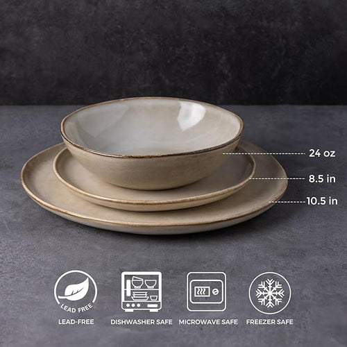 AmorArc Ceramic Dinnerware Sets,Handmade Reactive Glaze Stoneware Plates and Bowls Sets,Highly Scratch Resistant | Dishwasher & Microwave Safe Dishes Set,Service for 6 (18pc)
