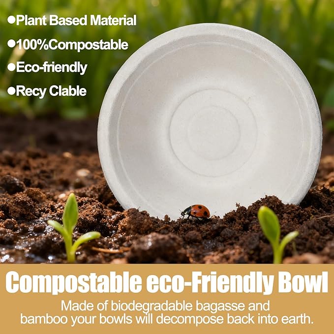 TaidMiao Paper Bowls Disposable - 100 Pack 12 oz Compostable & Biodegradable Bowls; Heavy Duty Sugarcane Fiber Bowls, Microwave Safe; Ideal for Soup, Salads, Pasta & Ice Cream