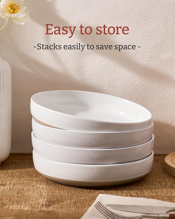 famiware Milkyway 33 oz Bowl Set, Pasta Bowls Set of 8, Salad Bowls Perfect for Your Friend for Housewarming, Thanksgiving, Christmas, White
