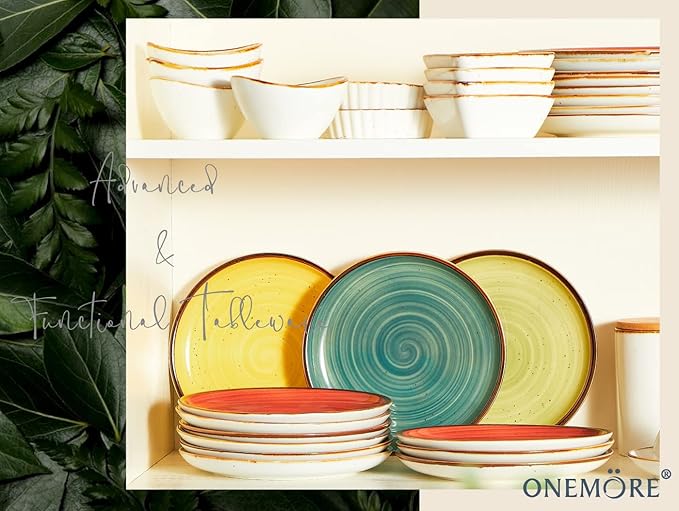 ONEMORE Porcelain Dinner Plates 8.5 inch Dessert Salad Plates Ceramic Plates with Speckle Serving Dishes Set of 4, Microwave, Oven and Dishwasher Safe